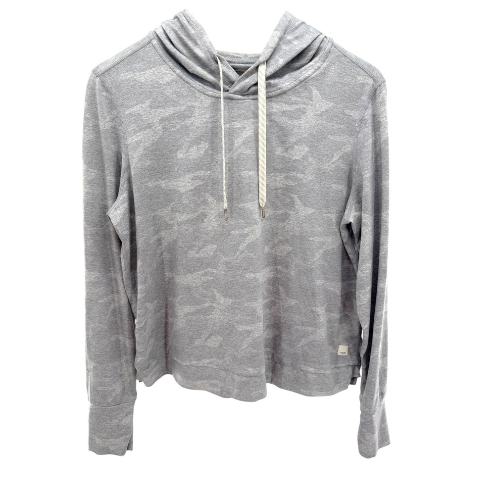 Vuori Halo Essential Hoodie Womens Grey Camo DreamKnit Pullover Sweatshirt M